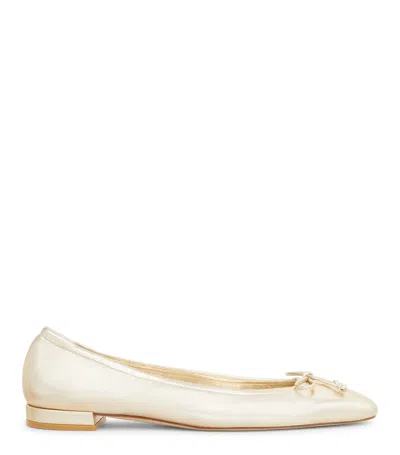 Stuart Weitzman Bardot Bow-detailing Ballerina Shoes In Light Gold