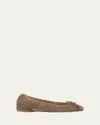 Stuart Weitzman Bria Corduroy Bow Ballerina Flats In Taupe