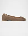 Stuart Weitzman Bria Corduroy Bow Ballerina Flats In Taupe