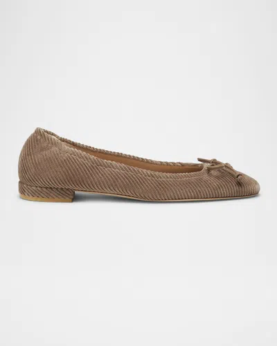 Stuart Weitzman Bria Corduroy Bow Ballerina Flats In Taupe