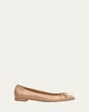 Stuart Weitzman Bria Leather Bow Ballerina Flats In Adobe