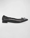 Stuart Weitzman Bria Leather Bow Ballerina Flats In Black