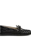 Stuart Weitzman Britt Croc-embossed Leather Bow Loafers In Black