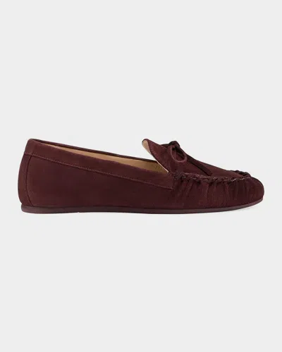 Stuart Weitzman Britt Bow Suede Loafers In Burgundy