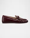 Stuart Weitzman Britt Crinkled Patent Leather Bow Loafers In Brown