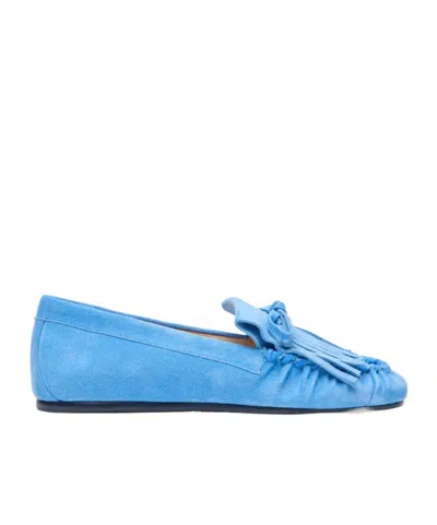 Stuart Weitzman Britt Fringe Moccasin In Blue