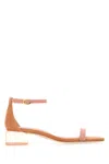 Stuart Weitzman Suede Lucite Block Heel Sandals In Orange