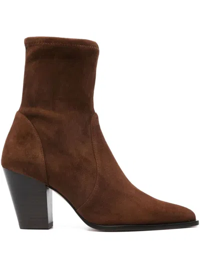 Stuart Weitzman Pointed-toe Ankle Boots In Brown