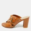 Stuart Weitzman Brown Leather Studs Slide Sandals In Brown