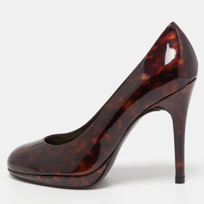 Stuart Weitzman Brown Leopard Print Patent Leather Pumps