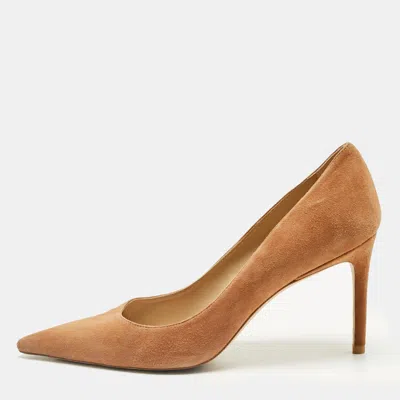 Stuart Weitzman Brown Suede Anny Pointed Toe Pumps In Gold