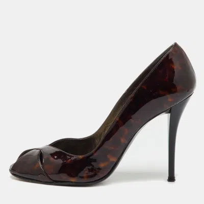 Pre-owned Stuart Weitzman Brown Tortoise Shell Patent Leather Peep Toe Pumps Size 37.5