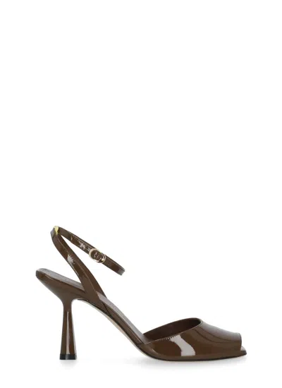 Stuart Weitzman Brown Val Sandal Polished Leather Sandals In Gray