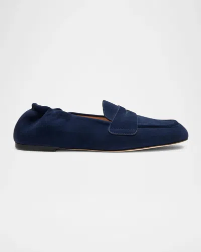 Stuart Weitzman Bryant Elasticized-back Suede Loafers In Blue