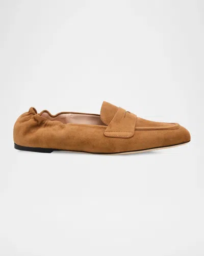 Stuart Weitzman Bryant Elasticized-back Suede Loafers In Brown
