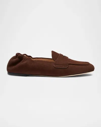 Stuart Weitzman Bryant Elasticized-back Suede Loafers In Brown