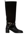 Stuart Weitzman Benni Mixed Leather Riding Boots In Black
