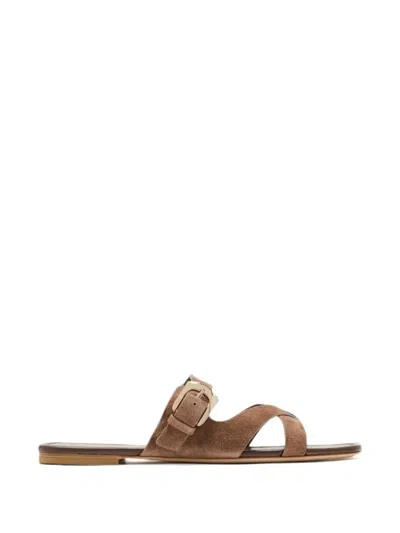 Stuart Weitzman Buckle-fastening Crossover Sandals In Brown