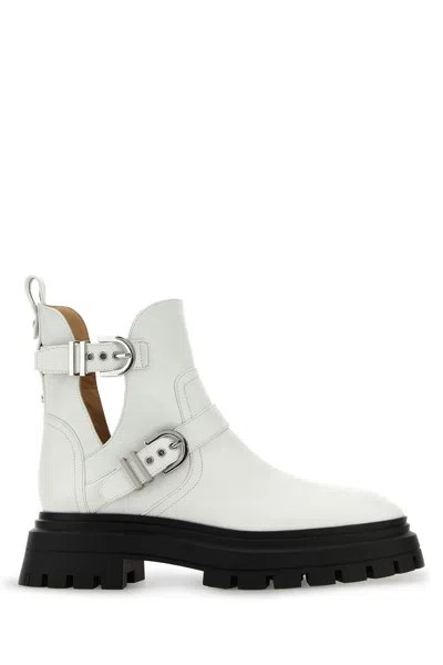 Stuart Weitzman Buckle-strap Leather Boot In White