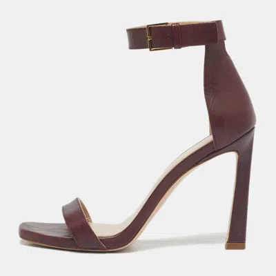 Pre-owned Stuart Weitzman Burgundy Leather Nudist Ankle Strap Sandals Size 37.5