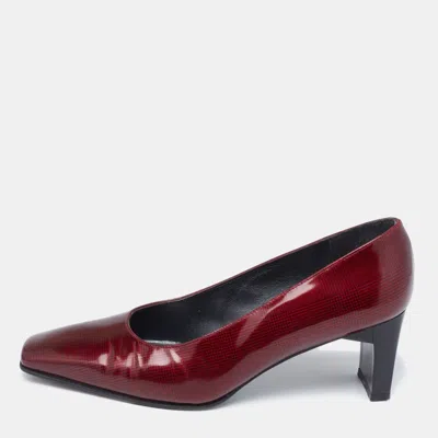 Stuart Weitzman Burgundy Printed Patent Leather Square Toe Pumps In White