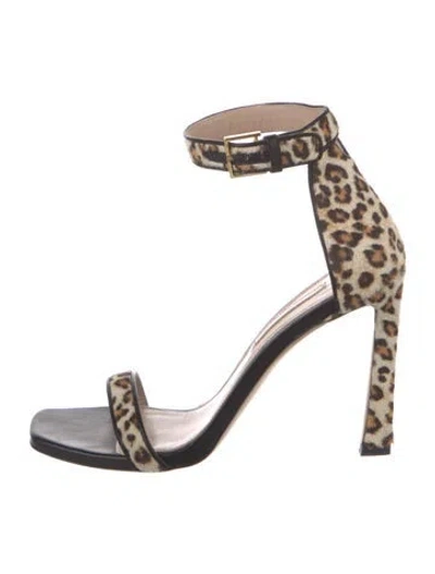 Pre-owned Stuart Weitzman Calf Hair Animal Print Sandals In Black