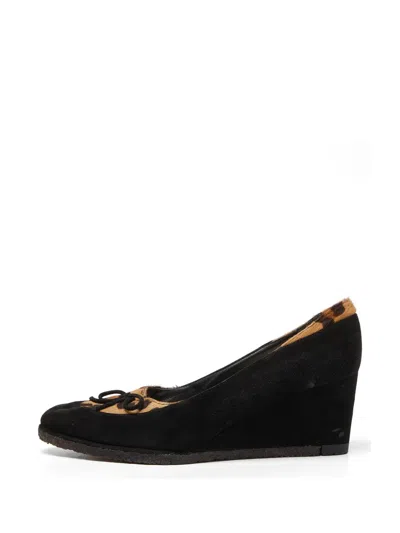Pre-owned Stuart Weitzman Calf Hair Wedge Pumps In Black