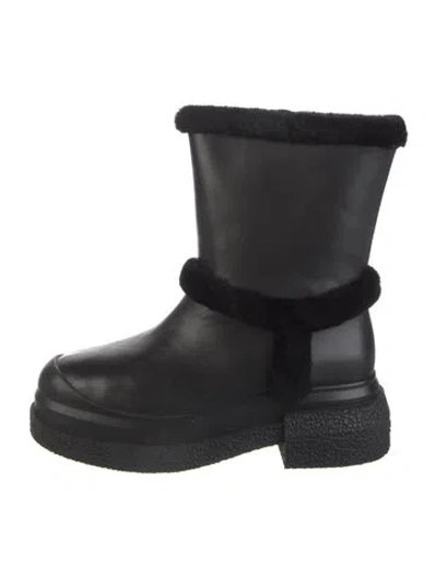 Pre-owned Stuart Weitzman Calf Leather Fur Trim Boots In Black