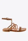 Stuart Weitzman Braided-strap Leather Sandals In Brown