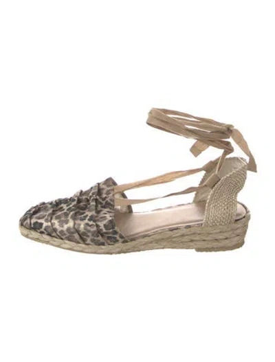Pre-owned Stuart Weitzman Canvas Animal Print Espadrilles In Brown