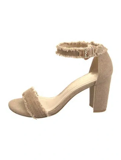 Pre-owned Stuart Weitzman Canvas Beaded Accents Sandals In Neutral