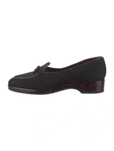 Pre-owned Stuart Weitzman Canvas Bow Accents Loafers In Black