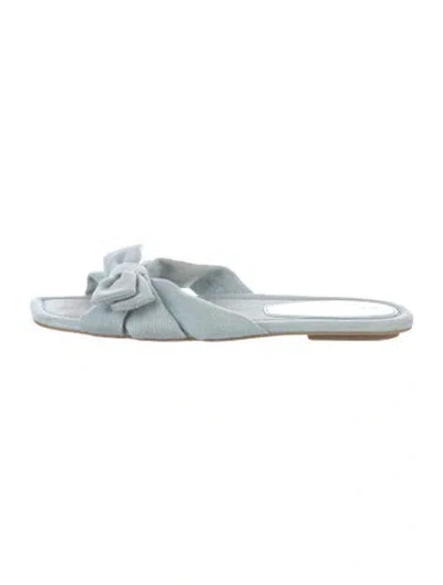 Pre-owned Stuart Weitzman Canvas Bow Accents Slides In Blue