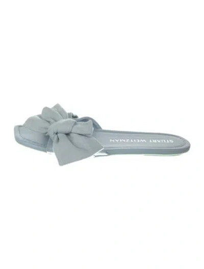 Pre-owned Stuart Weitzman Canvas Bow Accents Slides In Blue