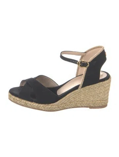 Pre-owned Stuart Weitzman Canvas Braided Accents Espadrilles In Black