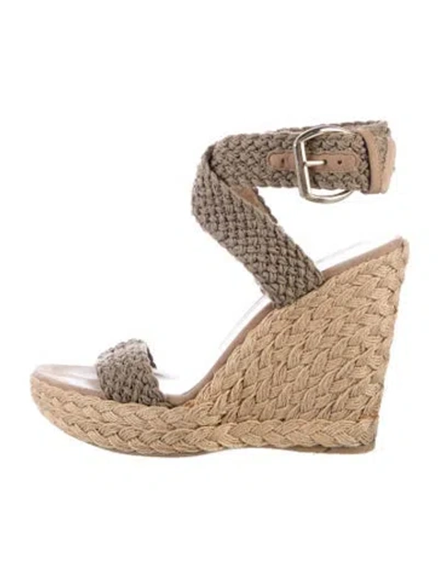 Pre-owned Stuart Weitzman Canvas Braided Accents Espadrilles In Neutrals
