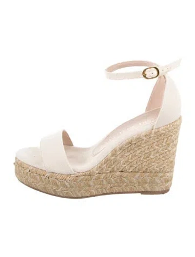 Pre-owned Stuart Weitzman Canvas Braided Accents Espadrilles In White