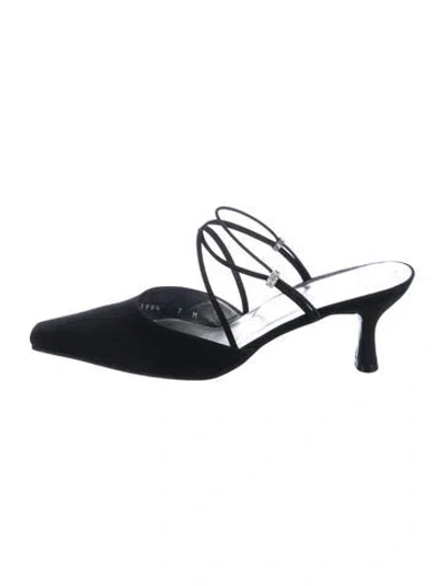 Pre-owned Stuart Weitzman Canvas Crystal Embellishments Mules In Black