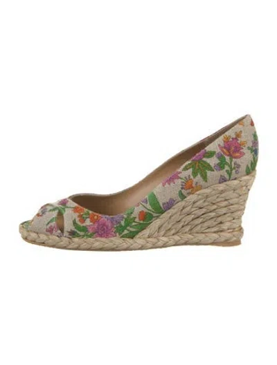 Pre-owned Stuart Weitzman Canvas Floral Print Pumps In Gray