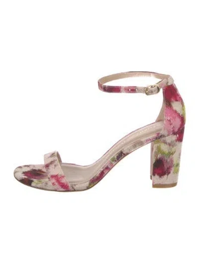 Pre-owned Stuart Weitzman Canvas Floral Print Sandals In Purple