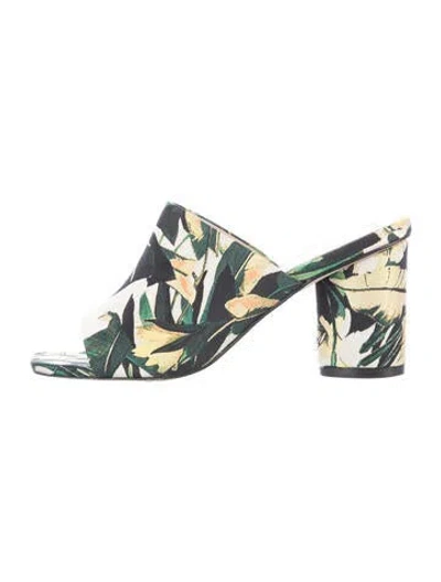 Pre-owned Stuart Weitzman Canvas Floral Print Slides In Green/neutrals