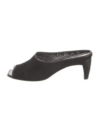 Pre-owned Stuart Weitzman Canvas Lasercut Accents Mules In Black