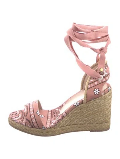 Pre-owned Stuart Weitzman Canvas Paisley Print Espadrilles W/ Tags In Pink