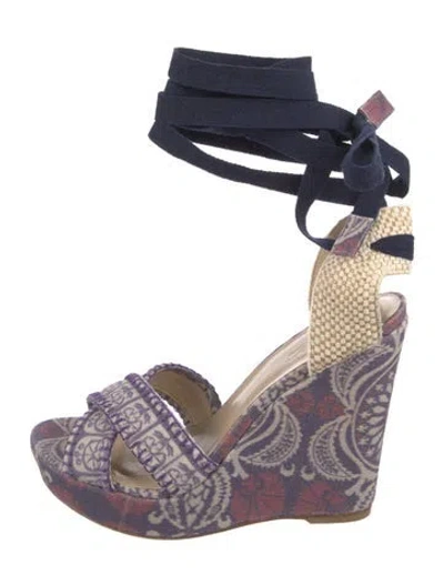 Pre-owned Stuart Weitzman Canvas Paisley Print Sandals In Purple