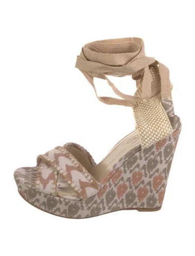 Pre-owned Stuart Weitzman Canvas Patterned Espadrilles In Neutral