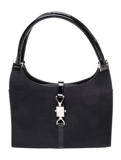 Pre-owned Stuart Weitzman Canvas Shoulder Bag In Black