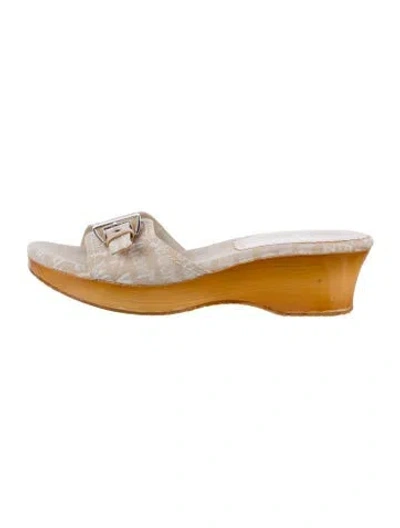 Pre-owned Stuart Weitzman Canvas Slides In Neutral