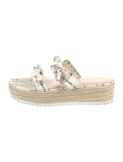 Pre-owned Stuart Weitzman Canvas Tweed Pattern Slides In White