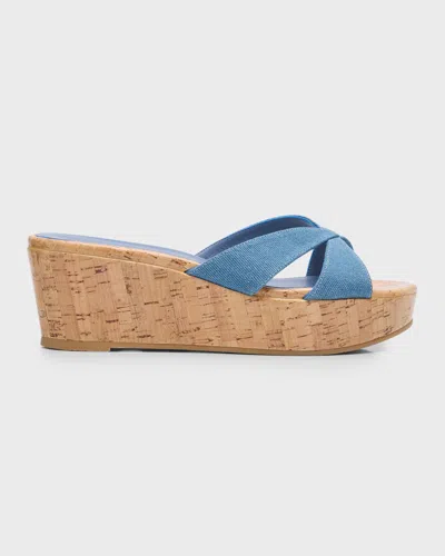 Stuart Weitzman Carmen Denim Crisscross Wedge Sandals In Washed