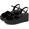 Stuart Weitzman Carmen Midi Sandals Women Black Ankle Strap Wedge Gal1856 In Black
